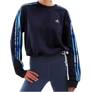 Adidas Women's 3-Striped Floral Print French Terry Sweatshirt Blue